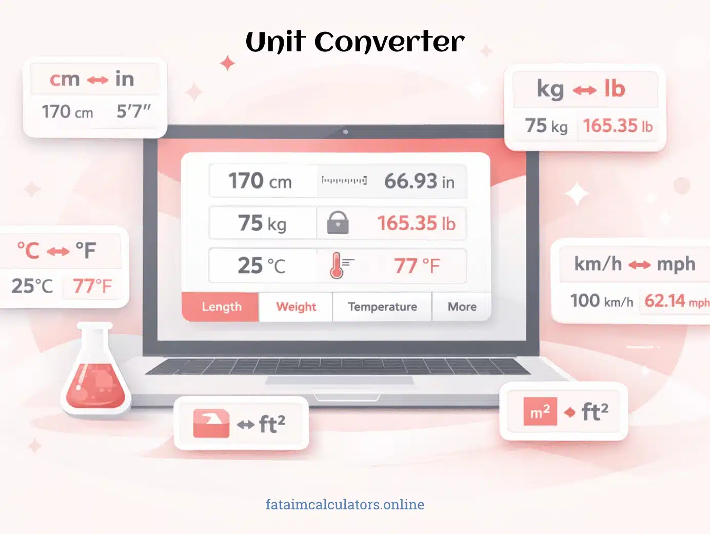 Illustration of FATAIM all in one unit converter with metric and imperial units.